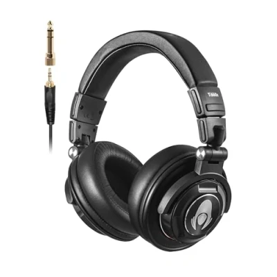 Imagen de talomen TI660X Auriculares DJ con Cable,Auriculares de Estudio,auriculare HD,50mm Controladores,Conector 3.5 y 6 mm,Earphones Ruido para pc Piano Guitarra AMP Grabación Teléfono,Negro