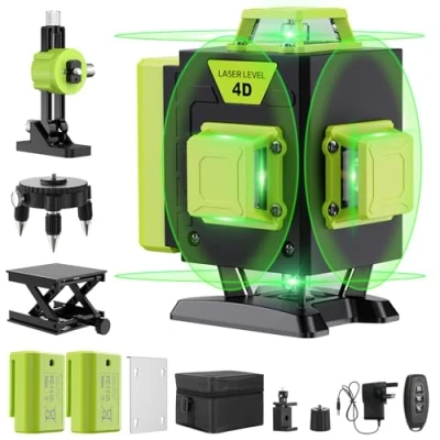 Imagen de Verde Nivel Laser Autonivelante 360 Grados, 16 Lineas Profesional para Diseño de Interiores, Control Remoto… (Verde claro)