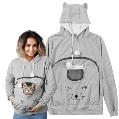 Imagen de HOMELEVEL Sudadera para Llevar Gatos Sudaderas Unisex con Capucha Orejas Portador de y Perros pequeños Hoodie Bolsillo Mascotas Talla S Rosa