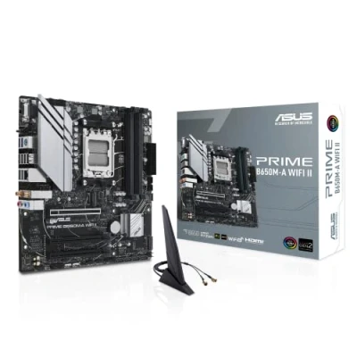 Imagen de ASUS Prime B650M A WiFi II Placa Base AMD B650 (Micro ATX, DDR5, PCIe 5.0, M.2, Ethernet de 2,5 GB, Wi Fi 6, DisplayPort, VGA, HDMI, SATA 6 Gbps, USB 3.2 Gen 2, BIOS Flashback, Aura Sync), Negro