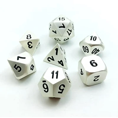 Imagen de Bescon RPG juego de 7 dados metal mate con efecto plateado perlado sólido, poliédrico, rol, piezas