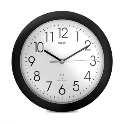 Imagen de Mebus Funk Wanduhr mit Schwarzem Rahmen und 25 cm Durchmesser/Farbe: Schwarz/Modell 52450