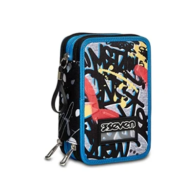 Imagen de Seven Estuche para bolígrafos, Caja artículos de papelería, rotuladores y más, niños niñas adolescentes, 3 compartimentos, XXL BOY
