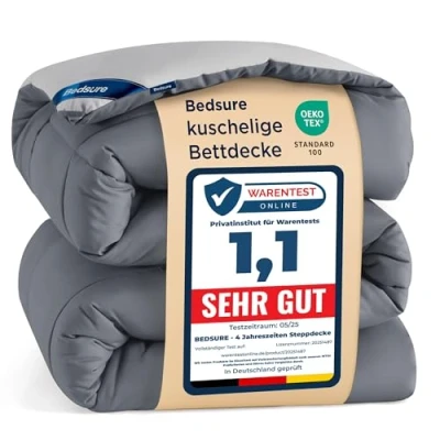 Imagen de Bedsure Edredon Cama 80 Entretiempo Relleno Nordico 135x200 cm de 300 gr/m² para Infantil 80x190, Edredones Otoño y Primavera, Fibra Suave Gris