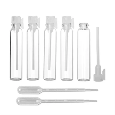 Imagen de Enslz 100 botellas de perfume cristal con gotas y viales vacías, para aceites esenciales, aromaterapia, 1 ml