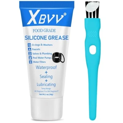 Imagen de XBVV Grasa lubricante de silicona para fontanería, grifos, válvulas, juntas tóricas, arandelas goma, paquete 1, tubo 1 oz con cepillo.