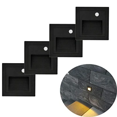 Imagen de Arotelicht 4pcs, 3W Led Lámparas Empotrables de Pared Iluminacion Escalera con Detector Movimiento IP65 Impermeable Blanca Cálida, negro