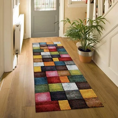 Imagen de Alfombra Salón Pelo Corto Diseño Cuadros Colorida Cuadrados Multicolor Alegre, tamaño:120x170 cm