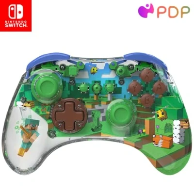 Imagen de Mando PDP Realmz Wireless Controller Minecraft Forest, Inalámbrico, Para Nintendo Switch, Con figura coleccionable en el agarre