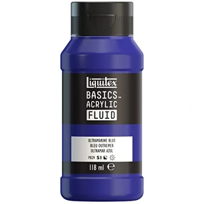 Imagen de Liquitex Basics Fluid Pintura acrílica de consistencia fluida, secado rápido, resistente a la luz, impermeable, acabado satinado permanente, bote 118 ml, azul ultramar