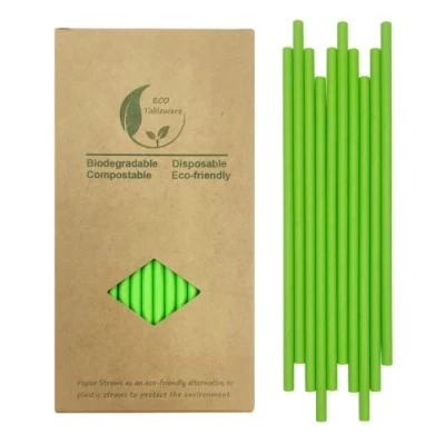 Imagen de Pajitas de Papel Verde 100 Unidades, 7.75 Pulgadas Primaveral Desechables, 100% Biodegradables y Compostables