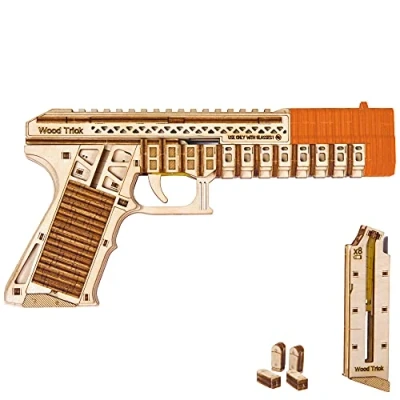 Imagen de Wood Trick Defenders Gun Rompecabezas de madera 3D para adultos y niños construir Dispara hasta 4 m 2 Cargadores Kits modelos