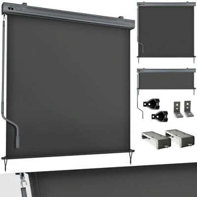 Imagen de tillvex® Toldo Vertical de 200 x 250 cm para Exterior e Interior, Resistente al Agua con manivela balcón, terraza y jardín, Estor protección Solar Aluminio