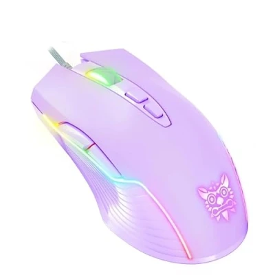 Imagen de NEWSTYP Lindo mouse RGB 6400 DPI con cable para juegos, respiración, LED, óptico, USB, 7 botones, computadora gamer, ratones rosados laptop, PC de escritorio (morado)