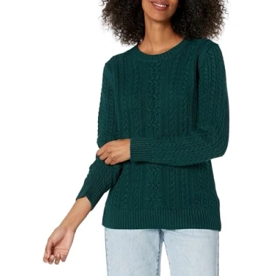 Imagen de Amazon Essentials Jersey de Cuello Redondo y Manga Larga en Punto Trenzado con Ochos (Disponible Tallas Grandes) Mujer, Verde Intenso, XXL