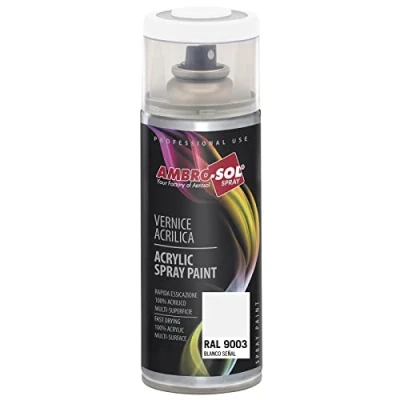 Imagen de AMBRO SOL Pintura acrílica en spray, color Blanco Señales, RAL 9003, resultado profesional múltiples superficies, exteriores e interiores, 400 ml