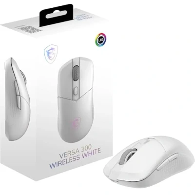 Imagen de MSI Versa 300 Wireless Gaming Mouse Sensor óptico de 8000 dpi, tasa sondeo 1000 Hz, simétrico, Kailh 30M+ clics, 6 Botones, batería 50 Horas, latencia 1ms, RGB, 60g, Blanco