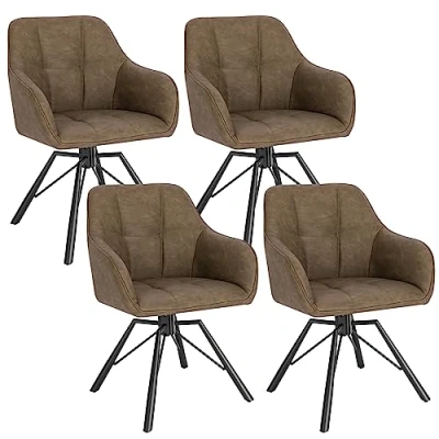 Imagen de WOLTU 4X Sillas de Comedor Giratorias Cocina Tapizadas en Cuero Sintético Ergonomicas con Respaldo y Brazos para Salón Dormitorio Patas Metal, Marrón,BH366br 4