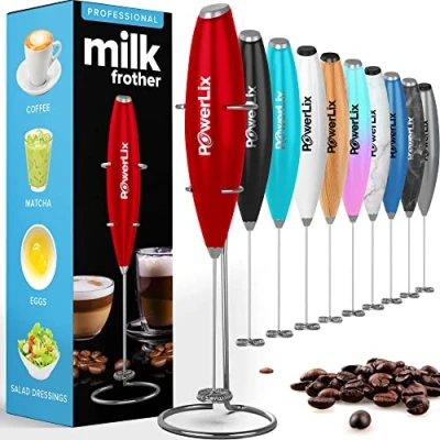 Imagen de Powerlix Espumador de Leche Eléctrico Mano Batidora Espuma Potente 19000 rpm con Soporte Acero Inoxidable, Ideal para Café, Capuchino y Chocolate Caliente