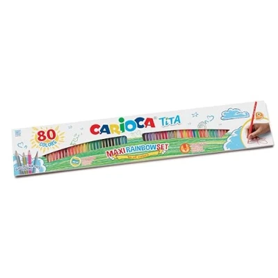 Imagen de Carioca Lápices de Colores TITA Caja Especial Maxi con 80 Diseño Arcoíris Cuerpo Hexagonal Brillantes