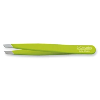 Imagen de 3 Claveles 12275 Pinza Depilar Sesgada, Inoxidable de 9 cm, Verde