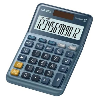 Imagen de Casio MS 120EM Calculadora de Escritorio con Pantalla Extra Grande 12 dígitos, energía Solar/batería, cálculo avanzado Porcentaje, conversión Moneda en Euros, Azul