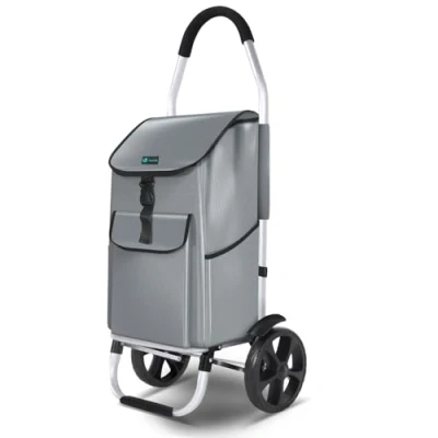Imagen de VOUNOT Carrito Compra Plegable de Aluminio 2 Ruedas, Carro la en 1 con Bolsa Oxford Impermeable y Desmontable, Compras Rodante Guardabarros, 45L, Gris