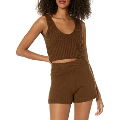 Imagen de The Drop Sylvie Double V neck Textured Rib Cropped Sweater Tank para Mujer, Grano de Café, S