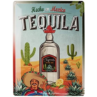 Imagen de DODINO cartel de chapa Tequila, 30x40cm retro para bar, decoración metal vintage como accesorios alcohol sala fiesta, cóctel regalo