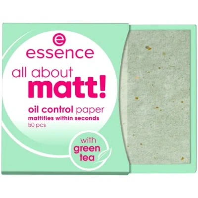 Imagen de essence all about matt! oil control paper, matte powder transparent, gloss absorbent, matte, nanoparticles free, perfume free (50 pieces)