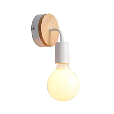 Imagen de ChaoZan Metal Madera Lámpara de Pared E27 Hierro Apliques Simple Creatividad Retro Portalámpara Luz Moderno para Dormitorio Restaurante Sala Cabecera Corredor Bar, Blanco
