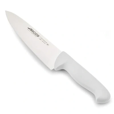 Imagen de Arcos Cuchillo Chef con Hoja Acero Inoxidable Nitrum 200 mm. Cocina Profesional Multiusos. Mango ergonómico Polipropileno. Serie 2900. Color Blanco.