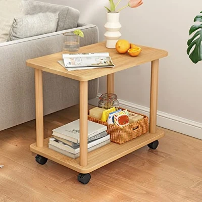 Imagen de HshDUti mesa auxiliar con ruedas, mesita de noche estrecha 2 niveles, madera, pequeñas mesitas noche, mesas café, té, sofá para sala estar, dormitorio,