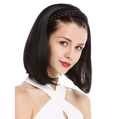 Imagen de WIG ME UP 90606+3 1B Media peluca extensión de pelo elegante con aro trenzado al hombro liso negro