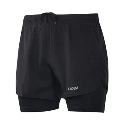 Imagen de Lixada Hombres Pantalónes Cortos de Running 2 en 1, Pantalones Atletismo, Fitness Maratón, Transpirable Pantalones+Secado Rápido,XL