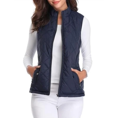Imagen de fuinloth Chaleco Mujer Acolchado Invierno sin Mangas Chalecos Exteriores Abrigo Ligero con Cremallera ​con Bolsillos Azul Oscuro M