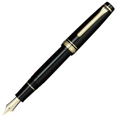 Imagen de Pluma estilográfica profesional Sailor, punta media, color negro y oro, 112036420