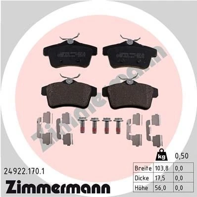 Imagen de ZIMMERMANN 24922.170.1 Juego de pastillas freno con tornillos Foto correspondiente a la entrega, placa deslizante PEUGEOT: 508 I Berlina