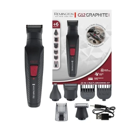 Imagen de Remington G12 PG2120 Recortadora Barba y Cortapelos 12 en 1, 6 accesorios, recortador vello facial, de precisión, nariz, orejas cejas, revestimiento grafito, cuchillas autoafilables