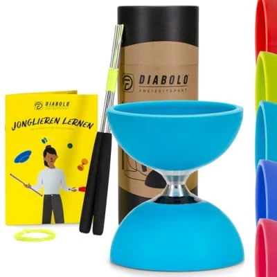 Imagen de Set de Malabares Pro con diábolo Bolas (Turquesa), Palos Aluminio, Cuerda Repuesto (160cm) e Instrucciones Impresas (DE) Embalaje Regalo Ideal para Regalar