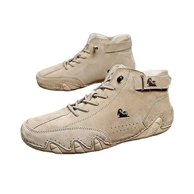 Imagen de Dzhzuj Botas Altas de Gamuza Hechas a Mano Italianas, Zapatillas Casuales Cuero para Hombres, Transpirables Senderismo, Impermeables y Antideslizantes (42,Khaki)