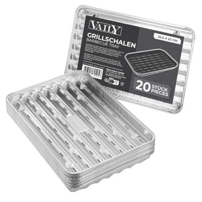 Imagen de Vaily Juego de 20 bandejas aluminio para barbacoa, accesorios camping y cocina, bandeja menos grasa suciedad, 34,5 x 22 cm