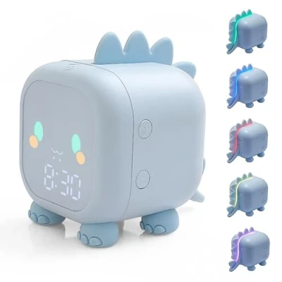 Imagen de yotutun Reloj Despertador para niños, Digital con luz Nocturna, función de repetición y Temporizador, Control Voz USB Dinosaurio niños niñas (Azul)