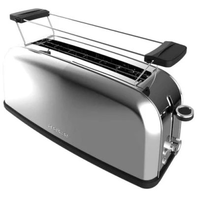 Imagen de Cecotec Tostador Vertical Toastin&#039; Time 850 Inox Long, 850W, Doble ranura larga y ancha 3,8cm, Varillas Superiores, Acero Inoxidable, Apagado Pop up Automático, Recogemigas