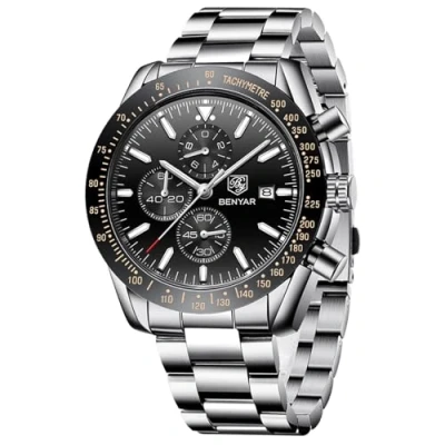 Imagen de BENYAR Relojes Hombre Cronografo Analógico Movimiento de Cuarzo Impermeable Luminoso Fecha Reloj Pulsera Banda Acero Inoxidable Negocios Casual Diseñador Elegante Regalo para