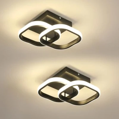 Imagen de Comely 2 Paquetes LED de Techo Modernas, 24W 2700LM Pequeña Lámpara Interior Cuadrada para Dormitorio, Pasillo, Balcón, Luz Natural 4500K, Negro, 24cm