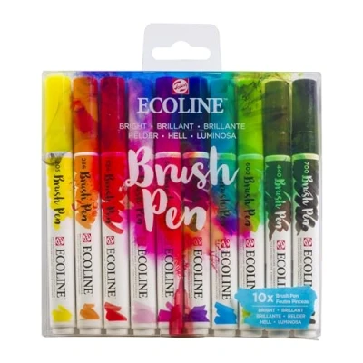 Imagen de Ecoline Brush Pen Set de 10 Rotuladores Acuarela Líquida Tonos Brillante Mezclables para Rotulación a Mano, Dibujo y Manualidades