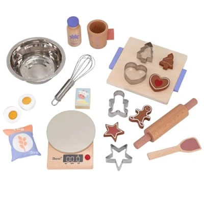 Imagen de howa 4896 Juego de repostería para niños (19 piezas, accesorios cocina infantil, madera, con báscula, cuenco, batidor, moldes y muchos accesorios)