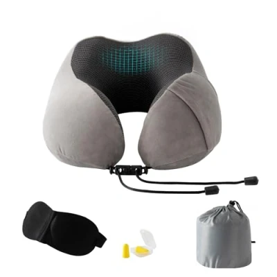 Imagen de Good Nite Almohada Cervical de Viaje, para Adultos, Coche, Casa Ergonómica Espuma Viscoelástica, Lavable Respaldo Estrecho Ajustable(Gris)