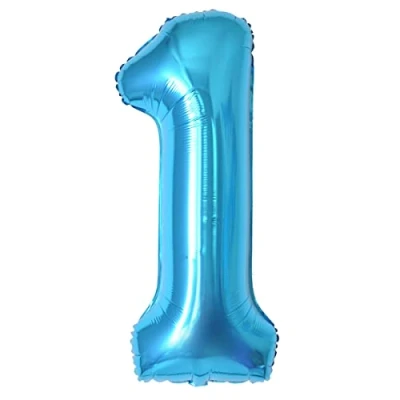 Imagen de Globo de papel aluminio para cumpleaños 1 año, XXL azul gigante 40 pulgadas, decoración 101 cm, con número globo, cumpleaños,